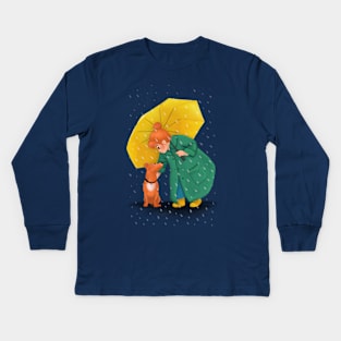 Rainy walkies and love illustration Kids Long Sleeve T-Shirt